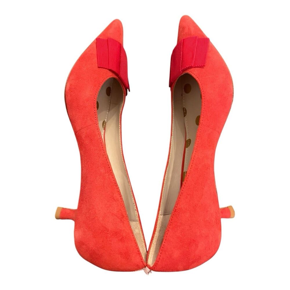 Boden Adelaide Kitten Heels EU 40 Red Suede Bow Coquette Preppy Pointed Toe - Picture 5 of 8